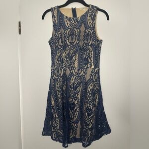 Charlotte Russe Navy Lace Skater Dress (S)